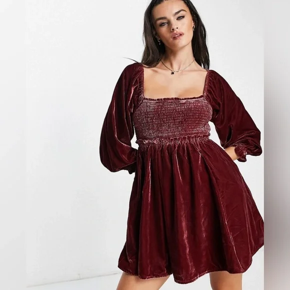 NWOT Free People Daphne velvet mini dress in wine - Picture 3 of 9